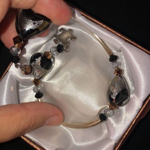 Autism Awareness Puzzle Piece Expandable Open Heart Bracelet - Picture 2 of 16